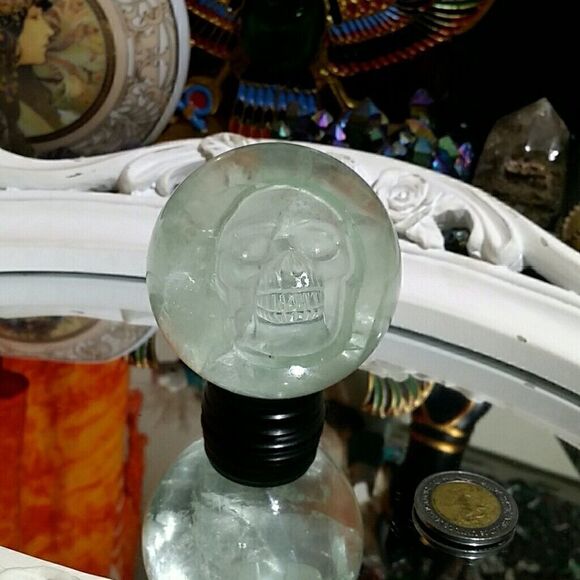 FIRM! 343g Fluorite Skull Sphere with Stand - Picture 1 of 7